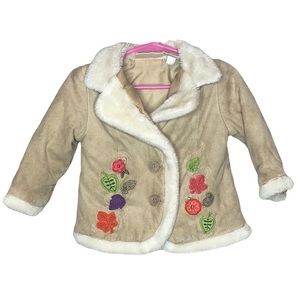 Beluga New York Tan Toddler Coat Faux Fur Lining Leaves Suede Feel 18 Months